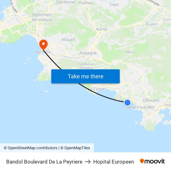 Bandol Boulevard De La Peyriere to Hopital Europeen map