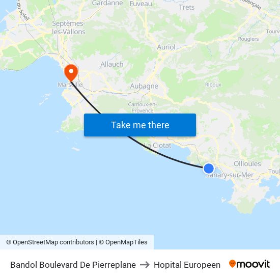 Bandol Boulevard De Pierreplane to Hopital Europeen map