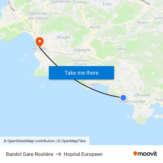 Bandol Gare Routière to Hopital Europeen map
