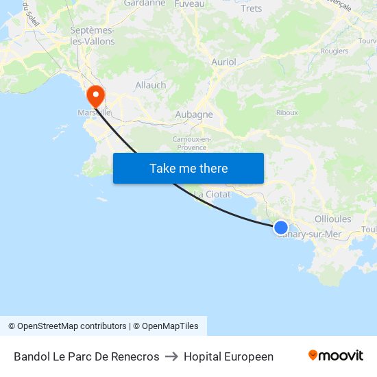 Bandol Le Parc De Renecros to Hopital Europeen map