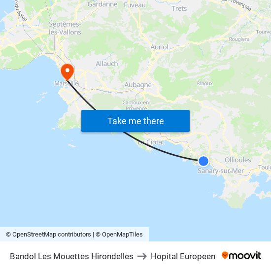 Bandol Les Mouettes Hirondelles to Hopital Europeen map