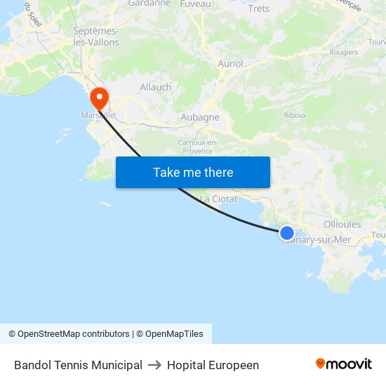 Bandol Tennis Municipal to Hopital Europeen map