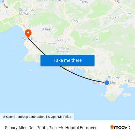 Sanary Allee Des Petits Pins to Hopital Europeen map