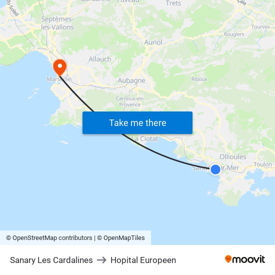 Sanary Les Cardalines to Hopital Europeen map