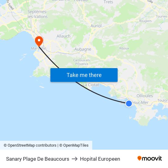 Sanary Plage De Beaucours to Hopital Europeen map