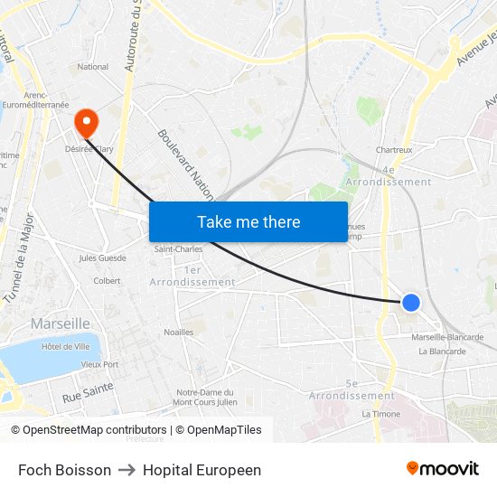 Foch Boisson to Hopital Europeen map