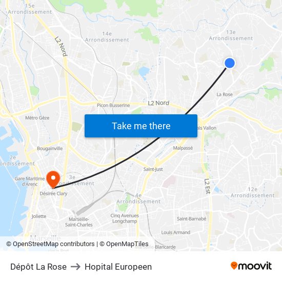 Dépôt La Rose to Hopital Europeen map