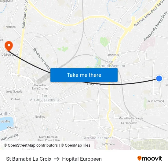 St Barnabé La Croix to Hopital Europeen map