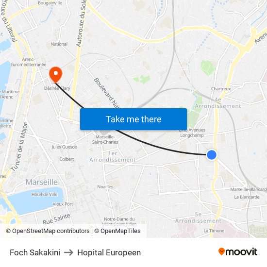 Foch Sakakini to Hopital Europeen map