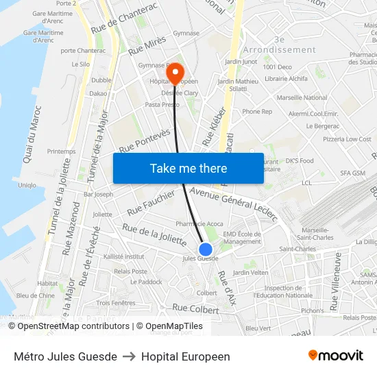 Métro Jules Guesde to Hopital Europeen map