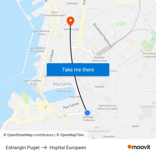 Estrangin Puget to Hopital Europeen map