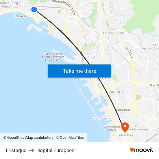 L'Estaque to Hopital Europeen map