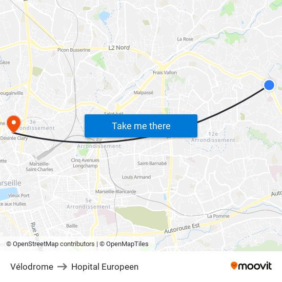 Vélodrome to Hopital Europeen map