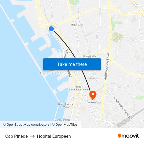 Cap Pinède to Hopital Europeen map