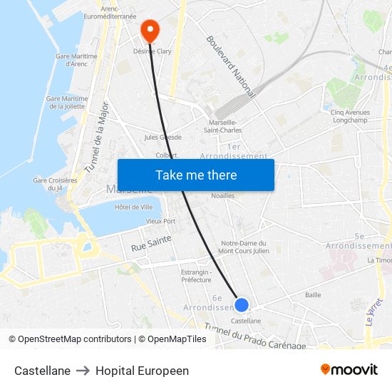 Castellane to Hopital Europeen map