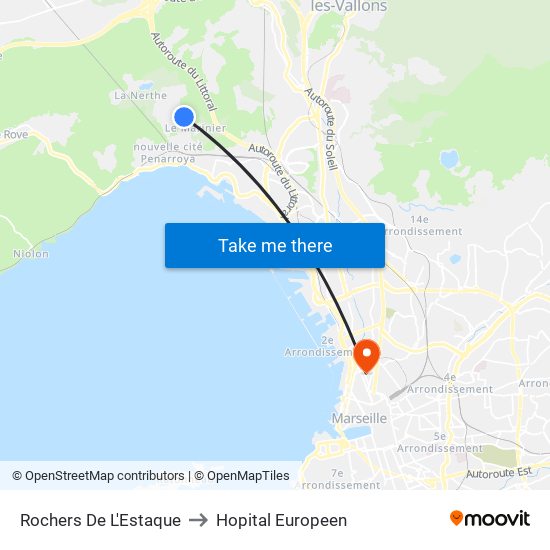 Rochers De L'Estaque to Hopital Europeen map