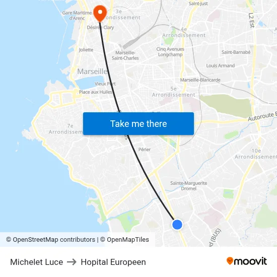 Michelet Luce to Hopital Europeen map