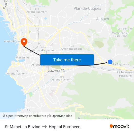 St Menet La Buzine to Hopital Europeen map
