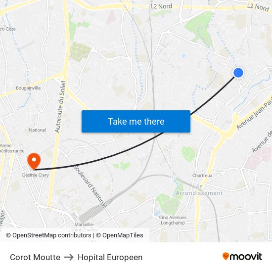 Corot Moutte to Hopital Europeen map