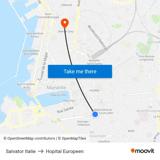Salvator Italie to Hopital Europeen map