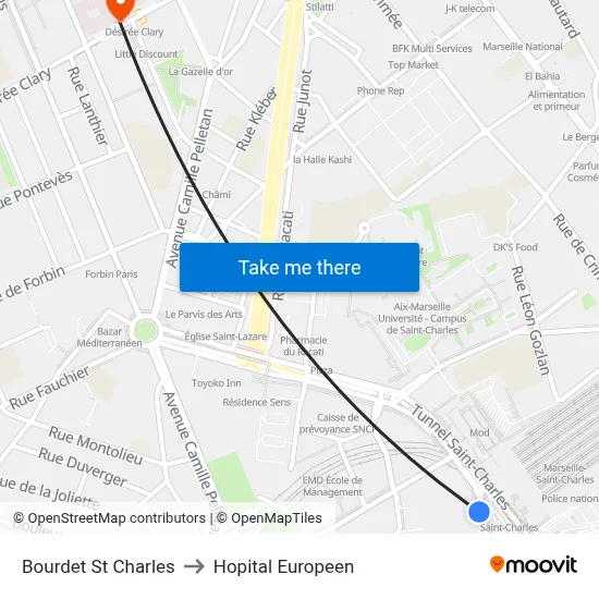 Bourdet St Charles to Hopital Europeen map