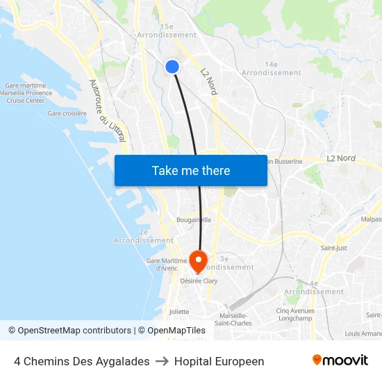 4 Chemins Des Aygalades to Hopital Europeen map