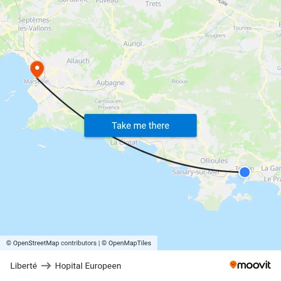 Liberté to Hopital Europeen map
