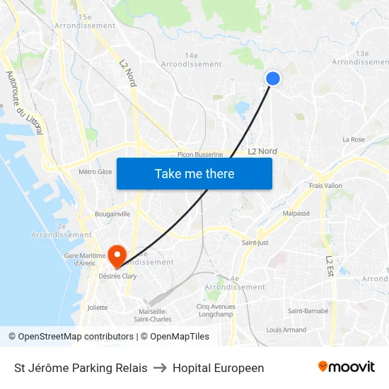 St Jérôme Parking Relais to Hopital Europeen map