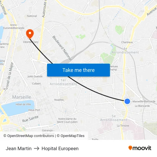 Jean Martin to Hopital Europeen map