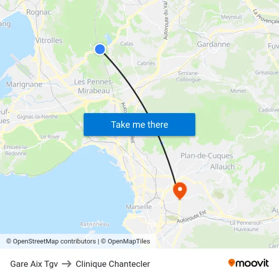 Gare Aix Tgv to Clinique Chantecler map