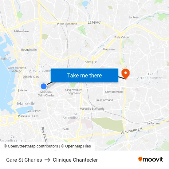 Gare St Charles to Clinique Chantecler map