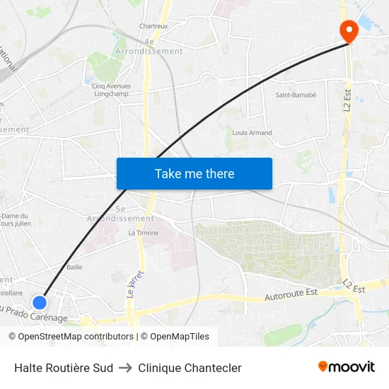 Halte Routière Sud to Clinique Chantecler map