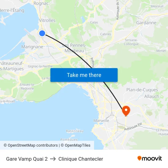 Gare Vamp Quai 2 to Clinique Chantecler map