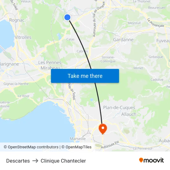 Descartes to Clinique Chantecler map