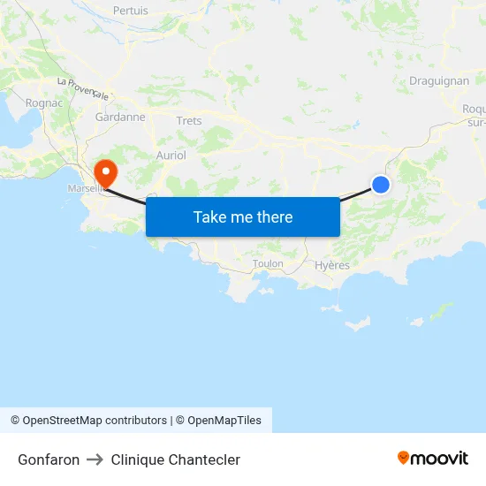 Gonfaron to Clinique Chantecler map