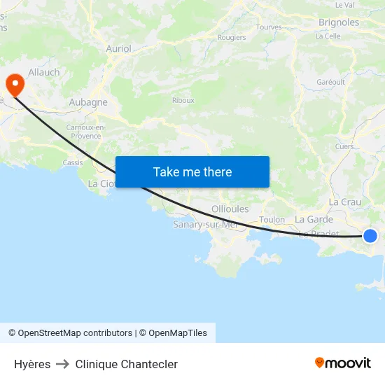 Hyères to Clinique Chantecler map