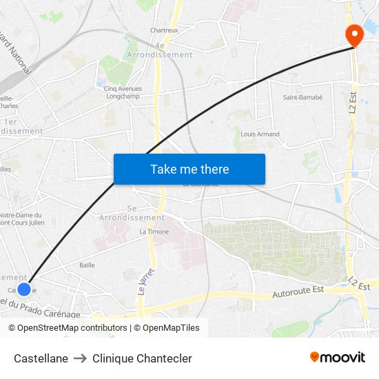 Castellane to Clinique Chantecler map