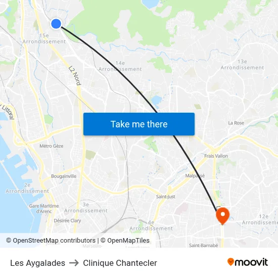Les Aygalades to Clinique Chantecler map