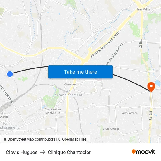 Clovis Hugues to Clinique Chantecler map