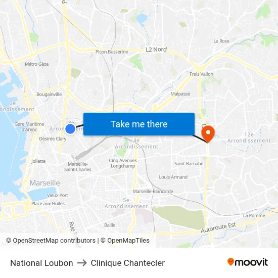 National Loubon to Clinique Chantecler map
