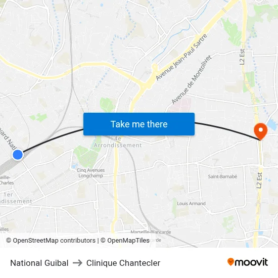 National Guibal to Clinique Chantecler map