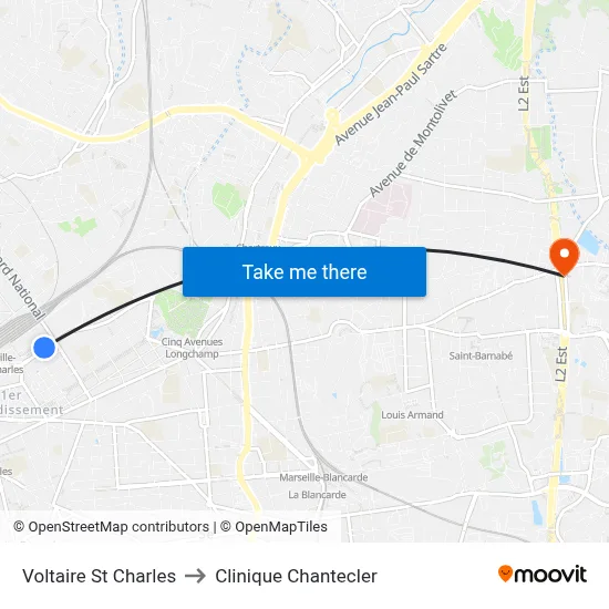 Voltaire St Charles to Clinique Chantecler map