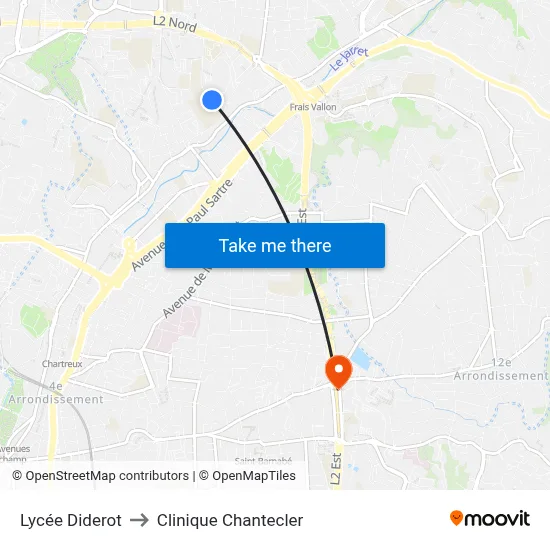 Lycée Diderot to Clinique Chantecler map
