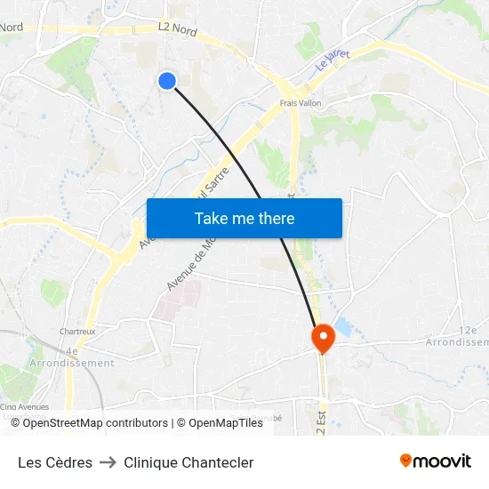 Les Cèdres to Clinique Chantecler map