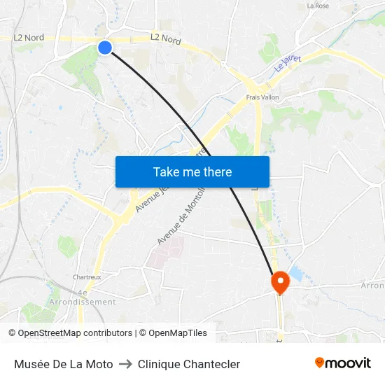 Musée De La Moto to Clinique Chantecler map