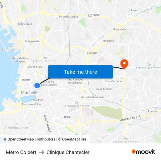 Métro Colbert to Clinique Chantecler map