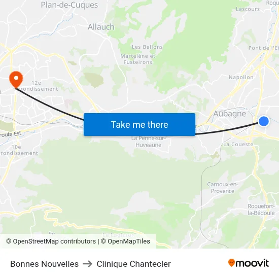 Bonnes Nouvelles to Clinique Chantecler map