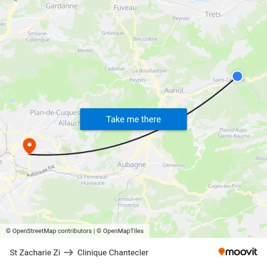 St Zacharie Zi to Clinique Chantecler map