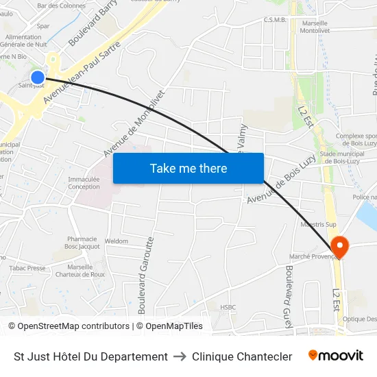 St Just Hôtel Du Departement to Clinique Chantecler map