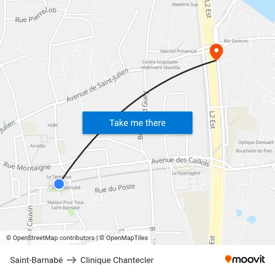 Saint-Barnabé to Clinique Chantecler map